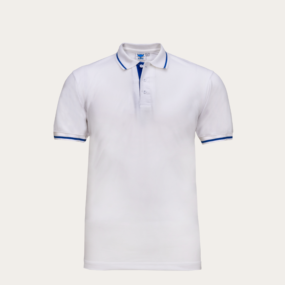 Blue Accent White Golf  Polo T-Shirt